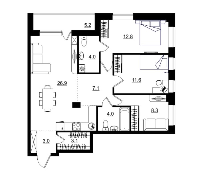 планировка квартиры 83 м2